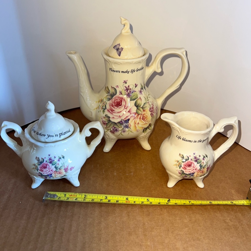 Floral Porcelain Tea Set with Pink Rose Design